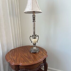 Elegant Silver and Cream Table Lamp